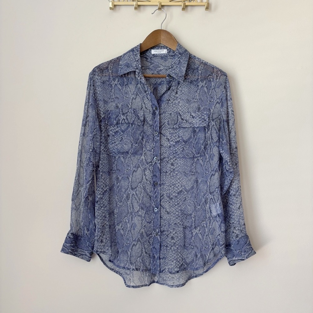 Equipment Blue Silk Python Print Button Front Shirt XS Luxe Maximalist